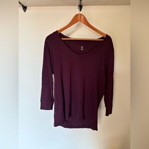 GAP Plum Purple V-Neck Long Sleeve Top Size XL